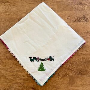 CatStudio Washington Embroidered Napkin White Cotton Rainbow Trim 20”x20”
